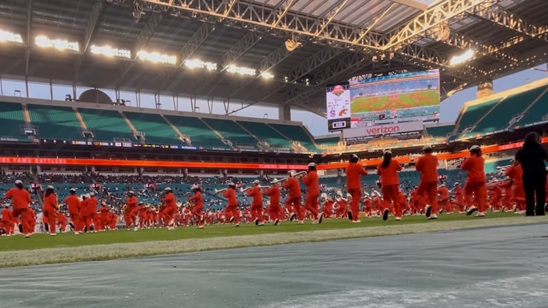 The Marching 100 performs at halftime in Miami Gardens