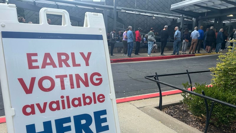 Long lines at the Buckhead Library as people take advantage of the first day of early voting