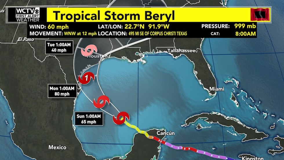 The 8:00 am advisory from the National Hurricane Center for Tropical Storm Beryl