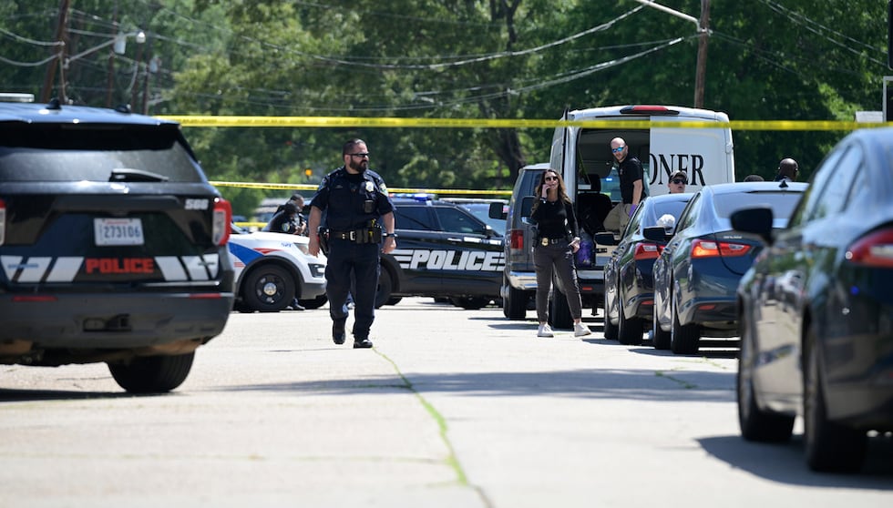Police near the site of a mass shooting in Shreveport, Louisiana, on April 19, 2026. (Jill...