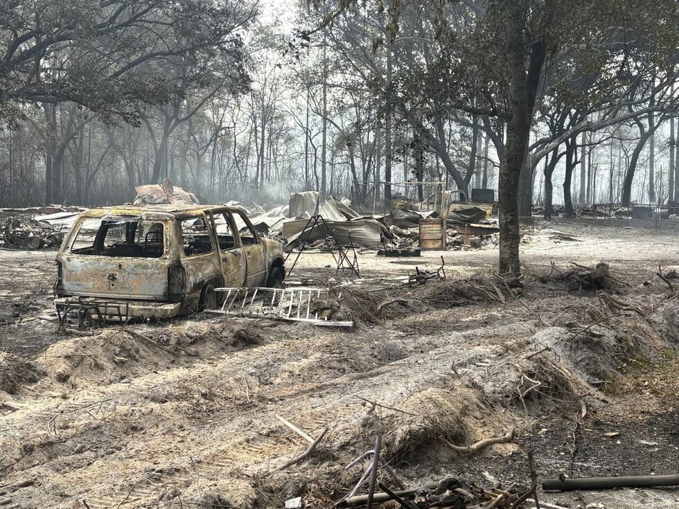 This photo provided by the Georgia Department of Natural Resources shows burned vehicles and...