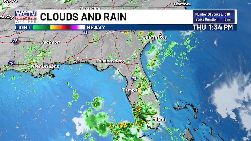 Scattered rain and thunderstorms across north Florida and South Georgia this afternoon.