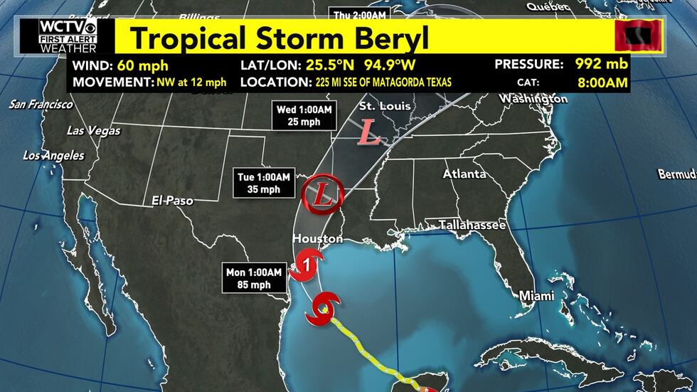 The 8am advisory from the National Hurricane Center for Tropical Storm Beryl
